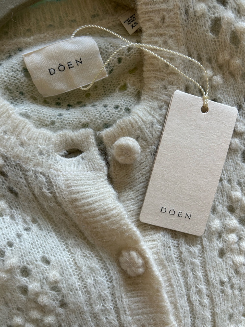 Doen Mirabelle Alpaca Pointelle Crochet Ivory Cardigan NWT - Picture 6 of 9